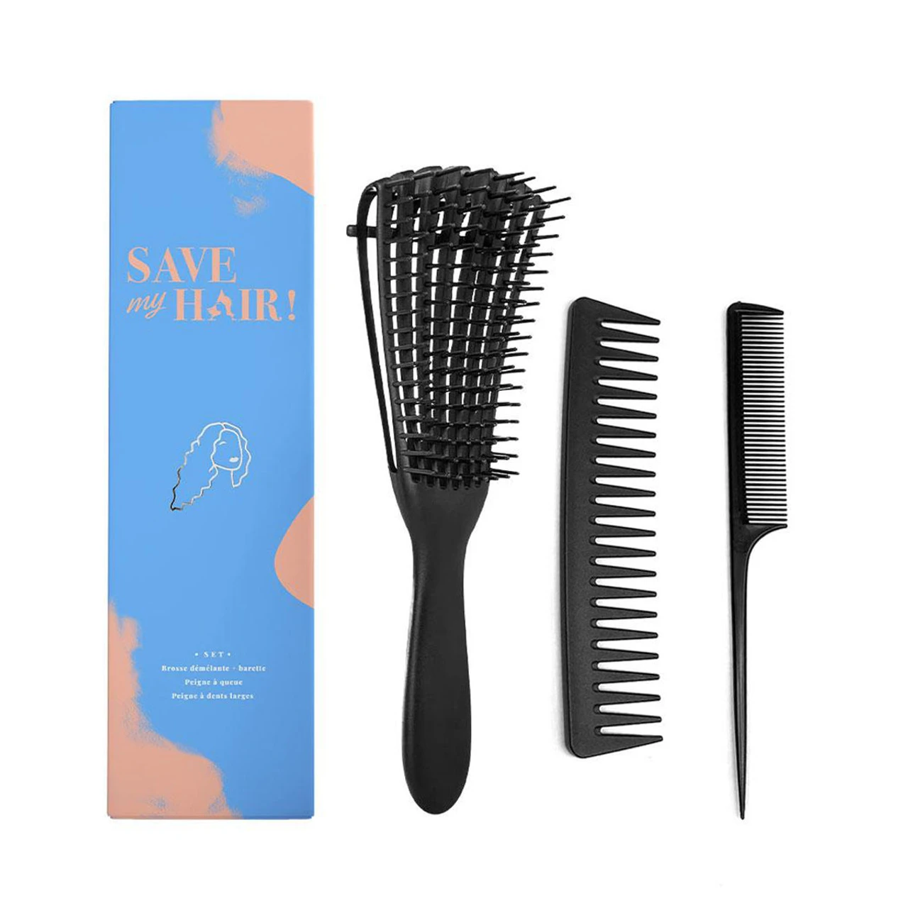 Set Brosse Démêlante + Peige à Queue + Peigne à Dents Larges 3 Set Brosse Démêlante + Peige à Queue + Peigne à Dents Larges
